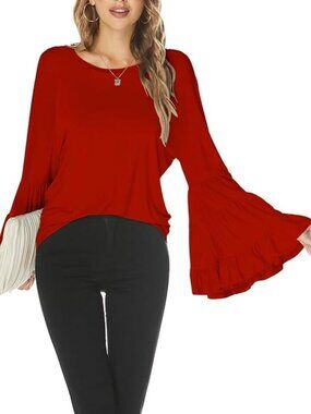 Hount Women’s Red Ruffle Bell Sleeve Top Size M